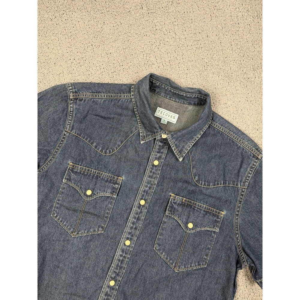 Tecovas Shirt Mens M Blue Denim Short Sleeve Pearl Snap Western Rodeo